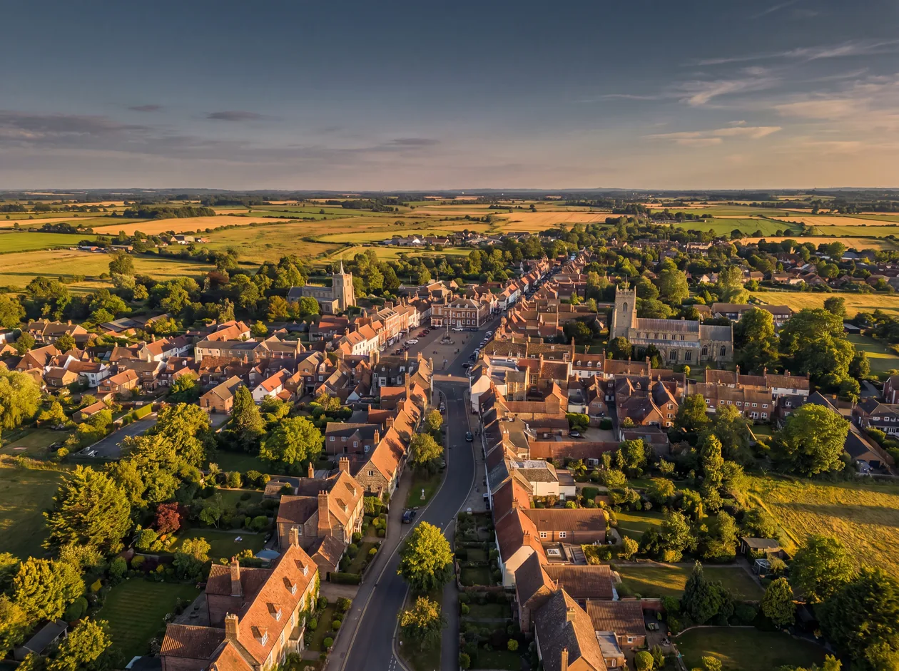 Rooftops across a Lincolnshire town covered by Riverstone Roofing