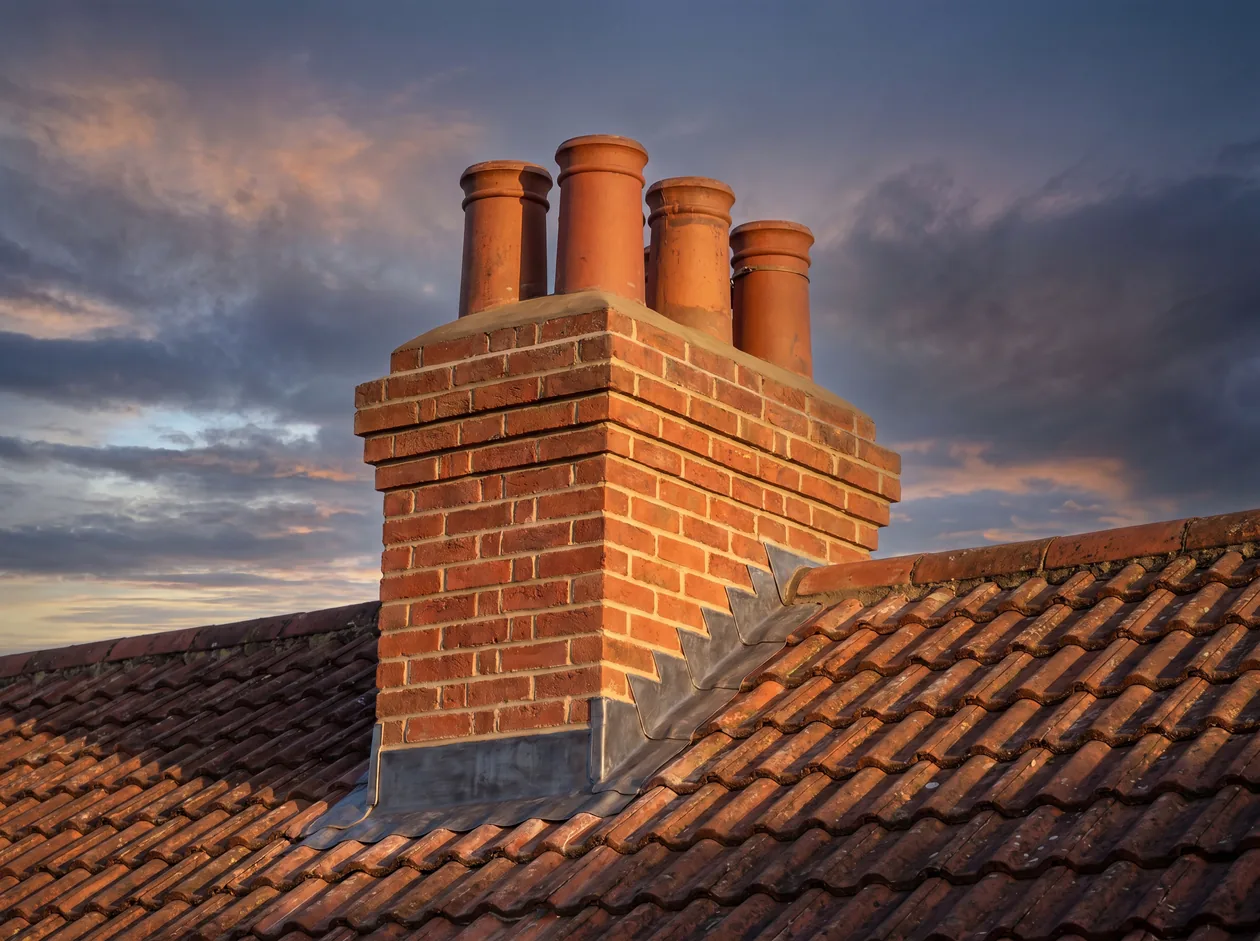 A fully restored brick chimney stack by Riverstone Roofing