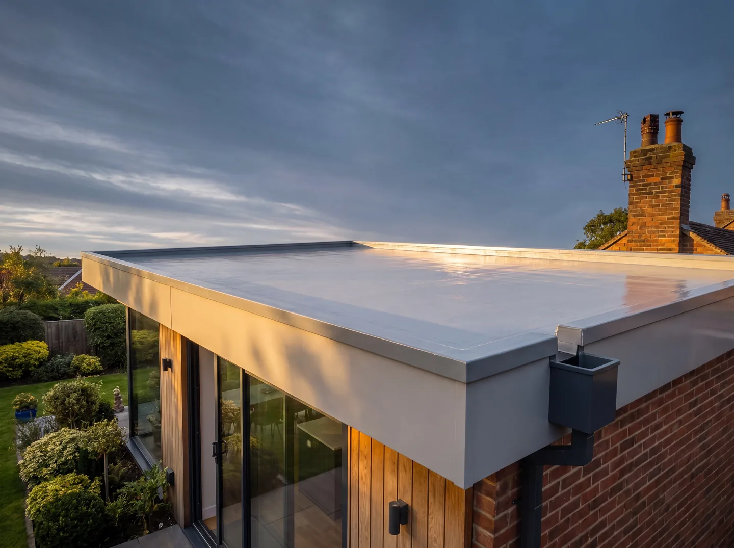 A newly installed flat roof on a modern extension by Riverstone Roofing