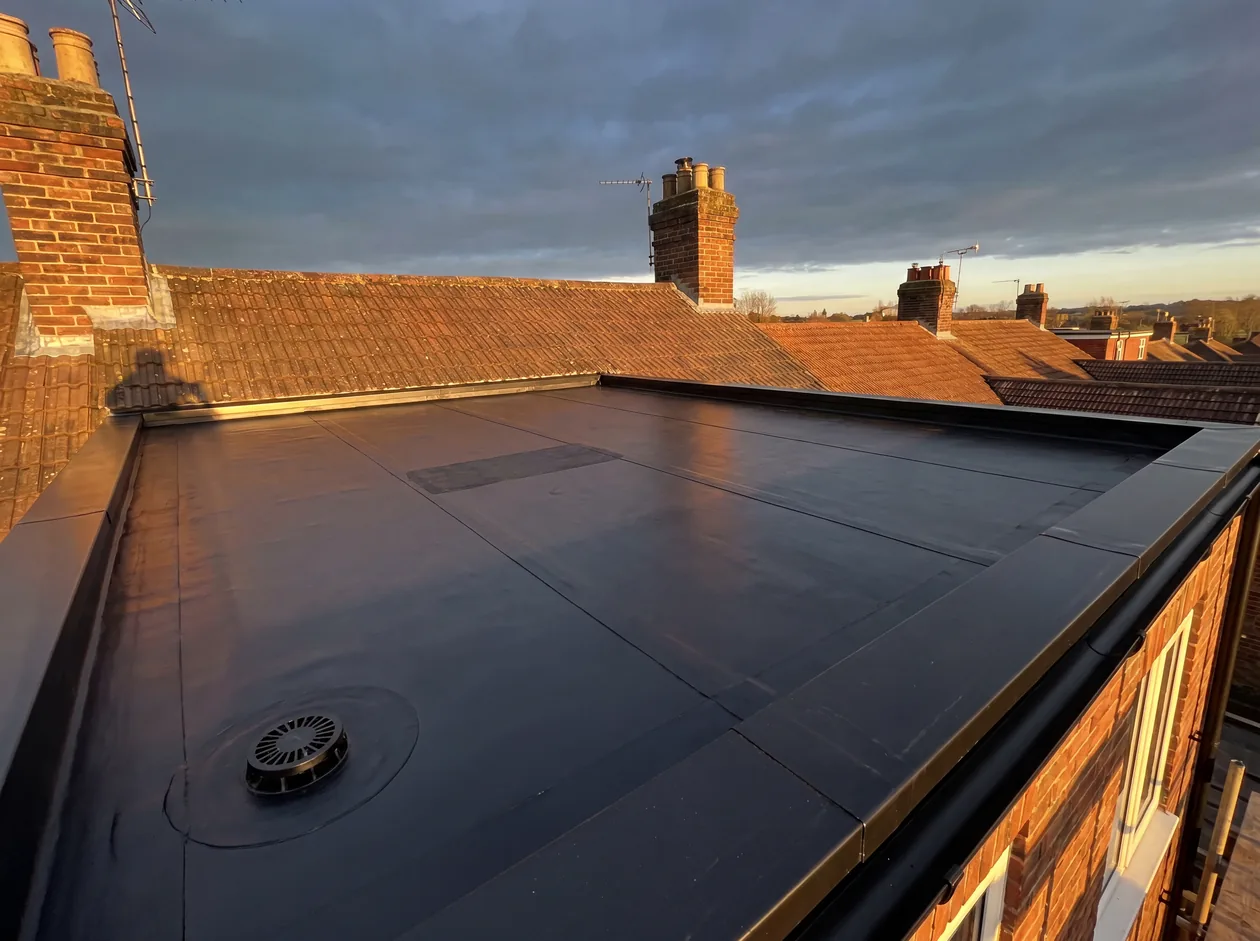 A neatly repaired watertight flat roof by Riverstone Roofing