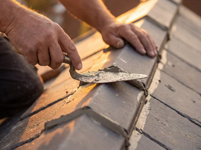 Re-bedding ridge tiles with fresh mortar – Riverstone Roofing, Lincolnshire & Norfolk