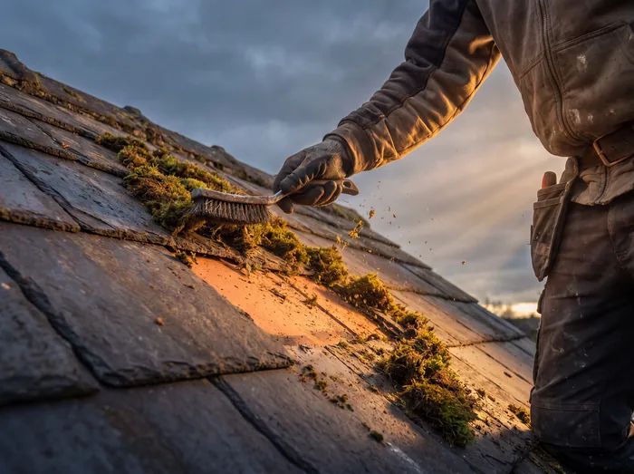 Scraping moss off roof tiles – Riverstone Roofing, Lincolnshire & Norfolk